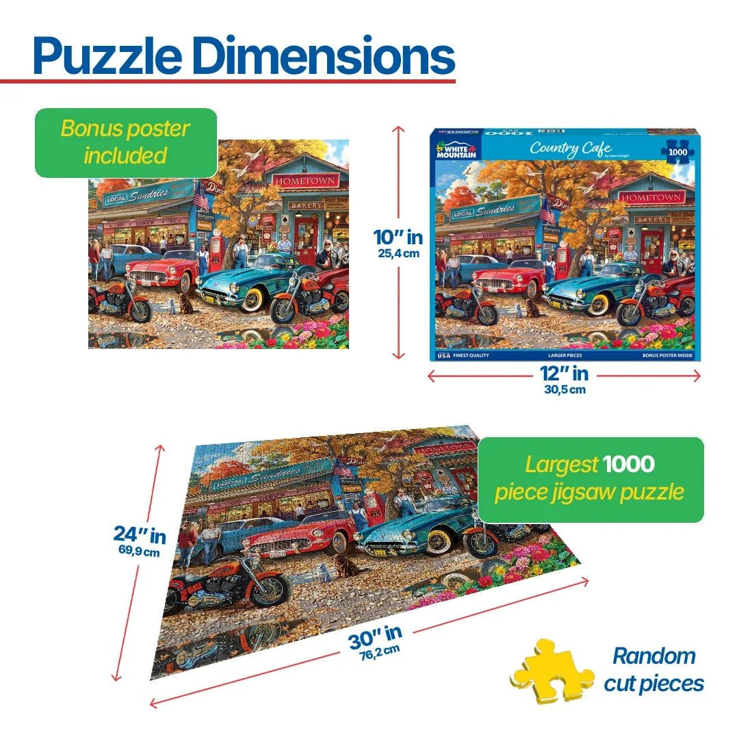 Country Cafe 1000 piece jigsaw puzzle by White Mountain Puzzles, finished size 24 x 30 inches