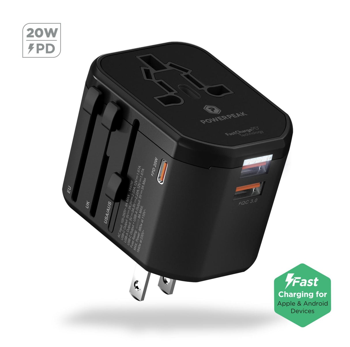 POWERPEAK INTERNATIONAL POWER ADAPTER, 1 USB TYPE C 18W PD P