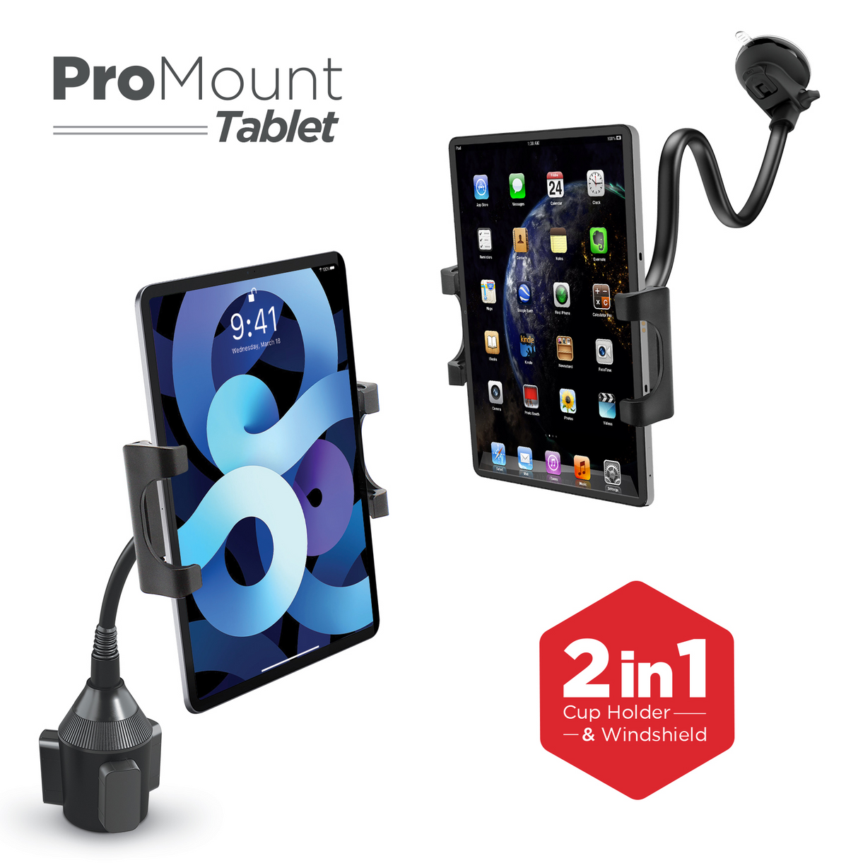 PowerPeak ProMount 2-in-1 Tablet Car Mount