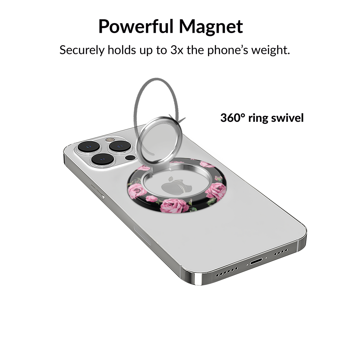 VELVET CAVIAR - Magnetic Phone Ring & Stand - Pink Rose Floral