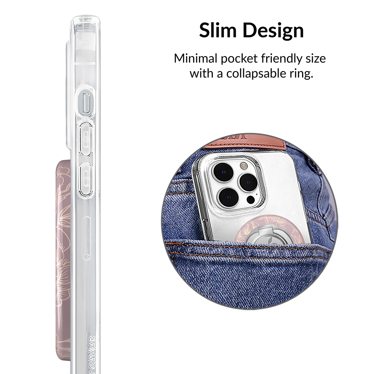 VELVET CAVIAR - Magnetic Phone Ring & Stand - Dusty Rose Chrome Floral