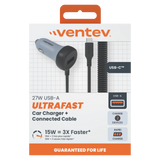 Ventev - 27W ULTRAFAST Car Charger and USB-C Connected Cable - Dark Gray