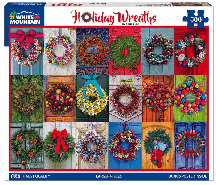 White Mountain Holiday Wreaths Christmas Puzzles 500 Pieces Jigsaw Puzzle for Adults and Family