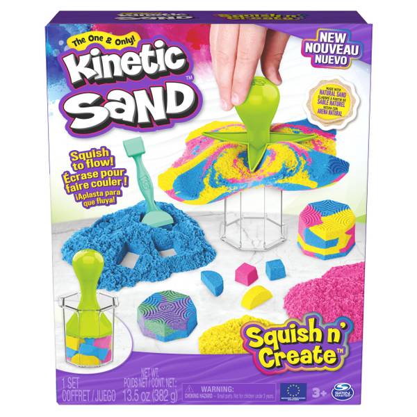 Kinetic Sand, Squish N Create with Blue, Yellow, and Pink Play Sand, 5 Tools