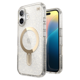 Speck - Presidio Lux Case With Clicklock For Apple Iphone 16 - Gold Glitter And Clear