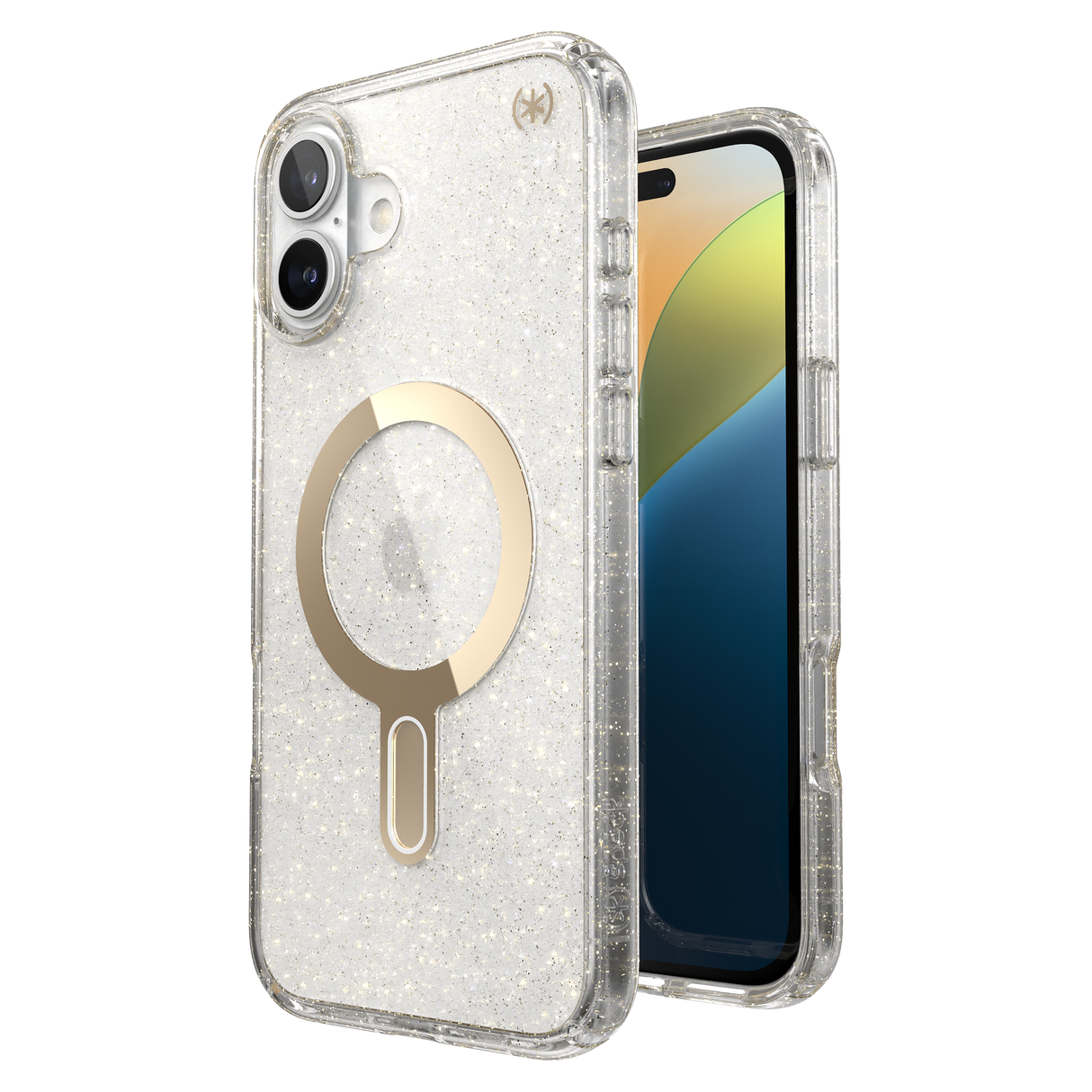 Speck - Presidio Lux Case With Clicklock For Apple Iphone 16 Plus - Gold Glitter And Clear