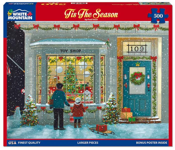 White Mountain Tis The Season Winter Puzzles 500 Pieces Christmas Theme Jigsaw Puzzle for Kids and Adults