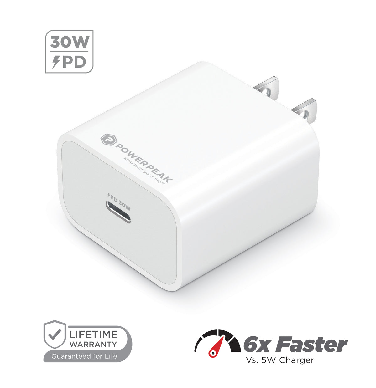 PowerPeak ULTRAFAST 30W PPS High Speed USB C Wall Charger with Type C 6 ft cable -White - image 3