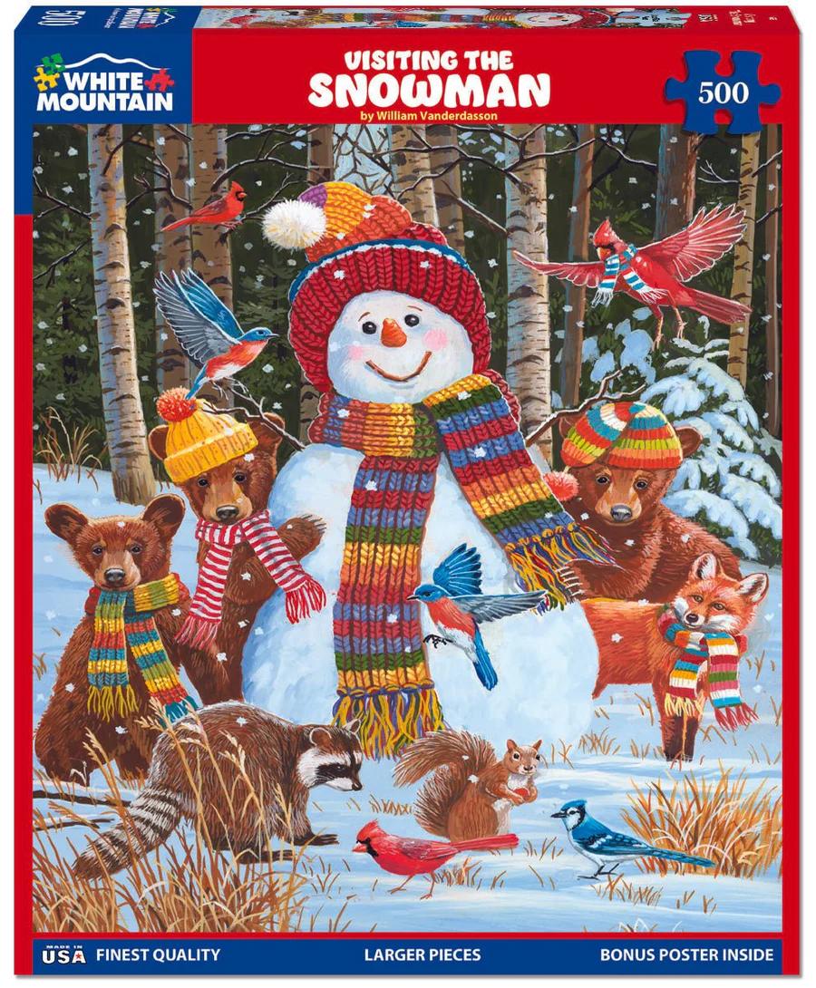 White Mountain Visiting The Snowman Winter Puzzles 500 Pieces Theme Jigsaw Puzzle for Kids Adults and Family