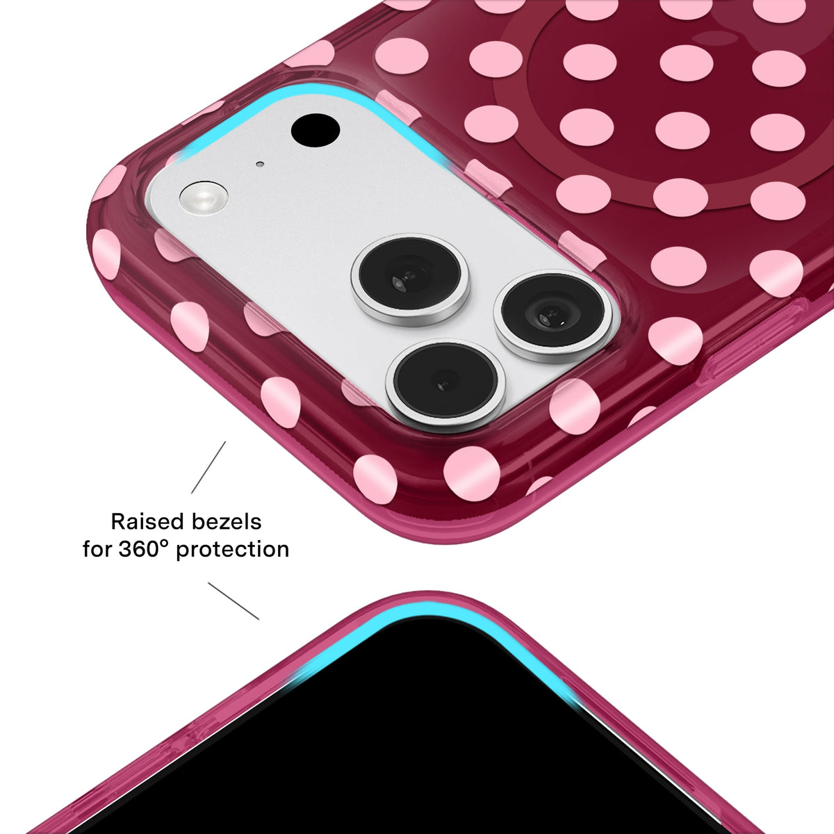 VELVET CAVIAR MagSafe Case for Apple iPhone 18 Pro / 17 Pro, Raspberry Polka Dot, back view