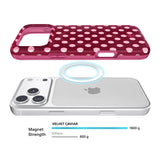 VELVET CAVIAR MagSafe Case for Apple iPhone 18 Pro / 17 Pro, Raspberry Polka Dot, detail view