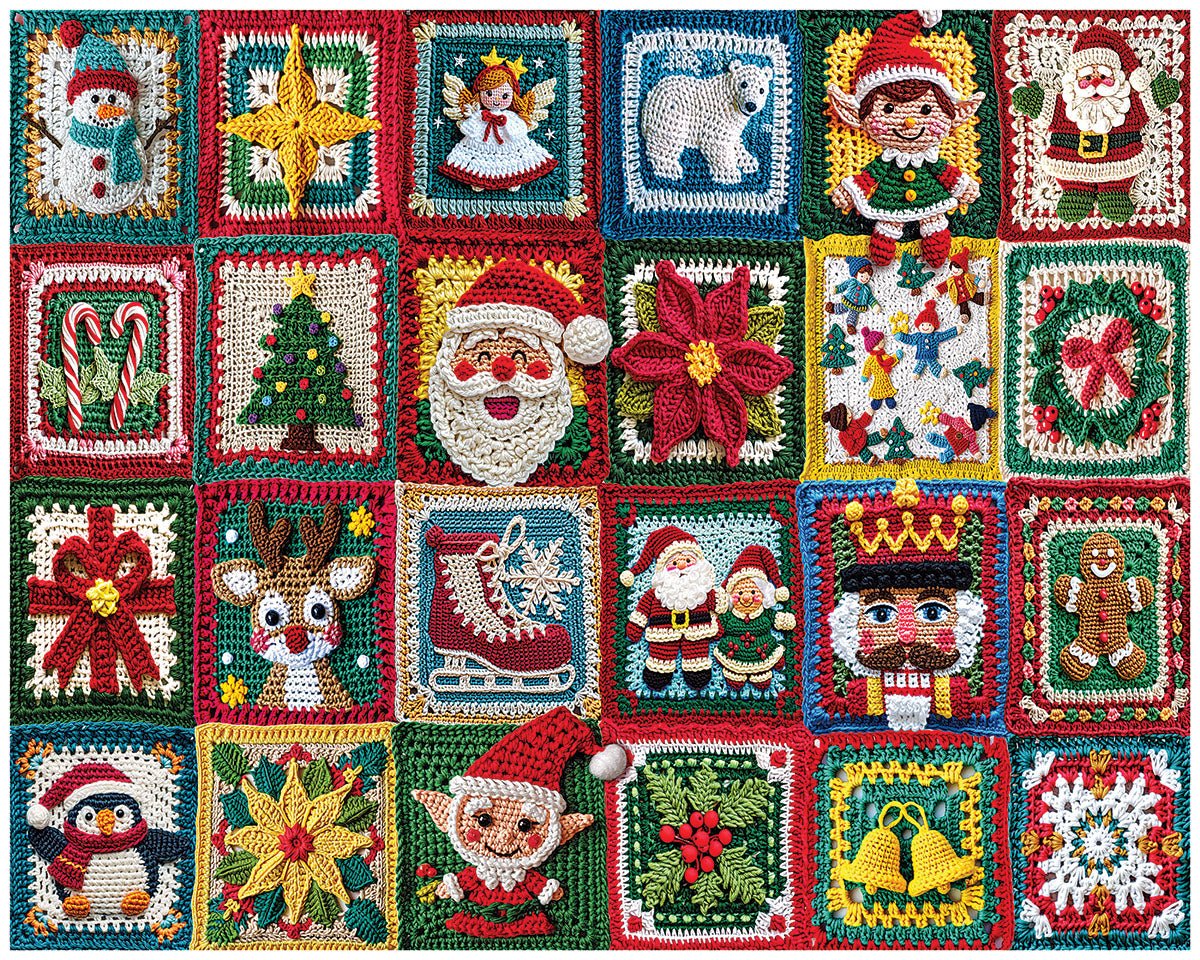 Christmas Crochet 1000 piece jigsaw puzzle by White Mountain Puzzles, completed puzzle image