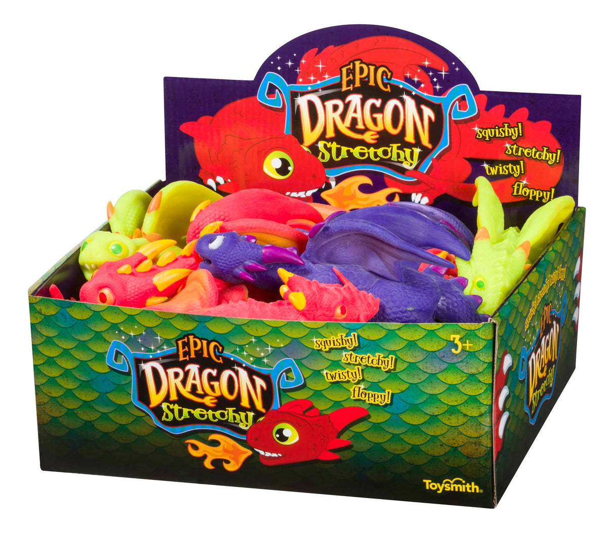 Toysmith - 10" Dragon Stretchy, Assorted Colors, Tactile Fun