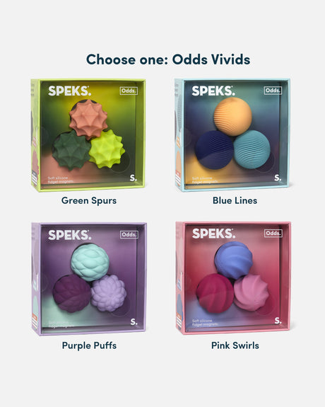 Speks Odds Vivid assorted case mix, four 3-packs on a light background