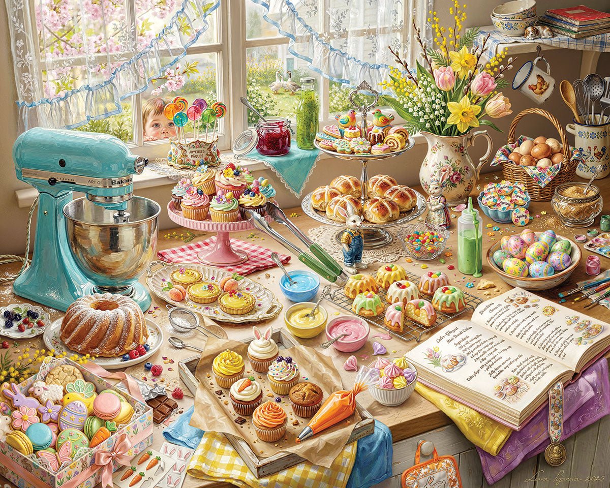 Easter Baking 1000 piece jigsaw puzzle by White Mountain Puzzles, completed puzzle image