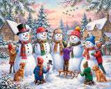 Building Snowmen 500 piece jigsaw puzzle by White Mountain Puzzles, completed puzzle image
