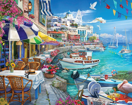 Sun Over The White Harbor 1000 piece jigsaw puzzle by White Mountain Puzzles, completed puzzle image
