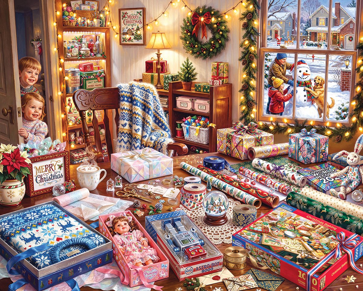 Christmas Wrapping 1000 piece jigsaw puzzle by White Mountain Puzzles, completed puzzle image