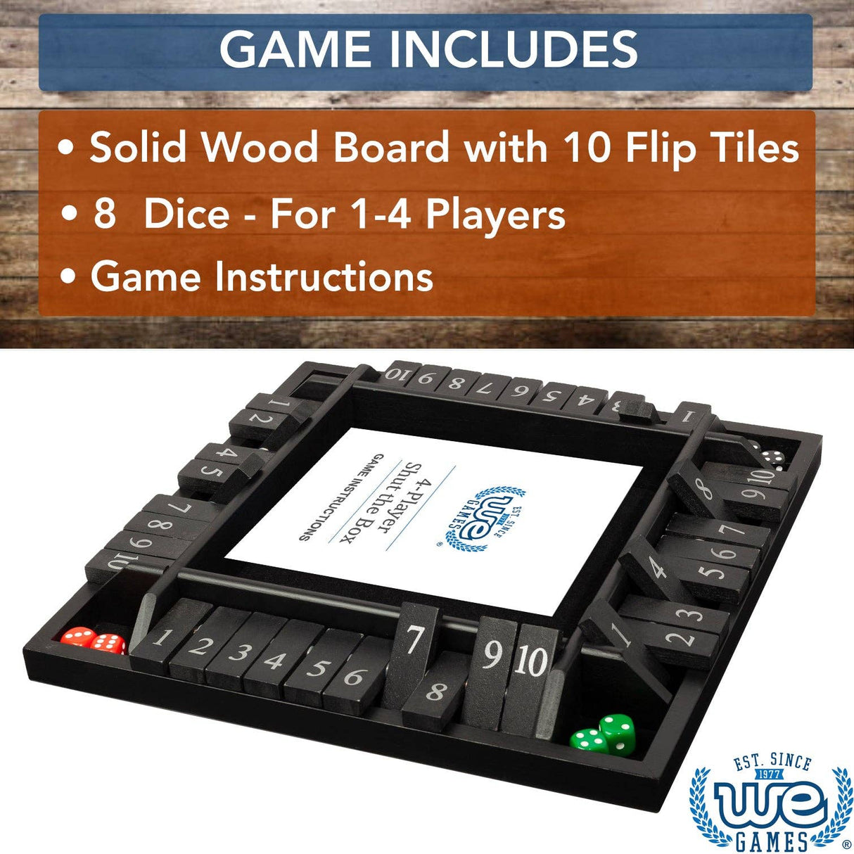 Wood Expressions - 4 Player Shut The Box dice Game – 8 inches – Travel Size