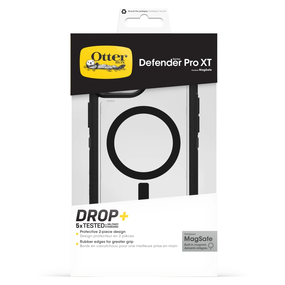 OtterBox - Defender Pro XT Clear Case for Apple iPhone 15 / iPhone 14 / iPhone 13 / iPhone 16e - Dark Side