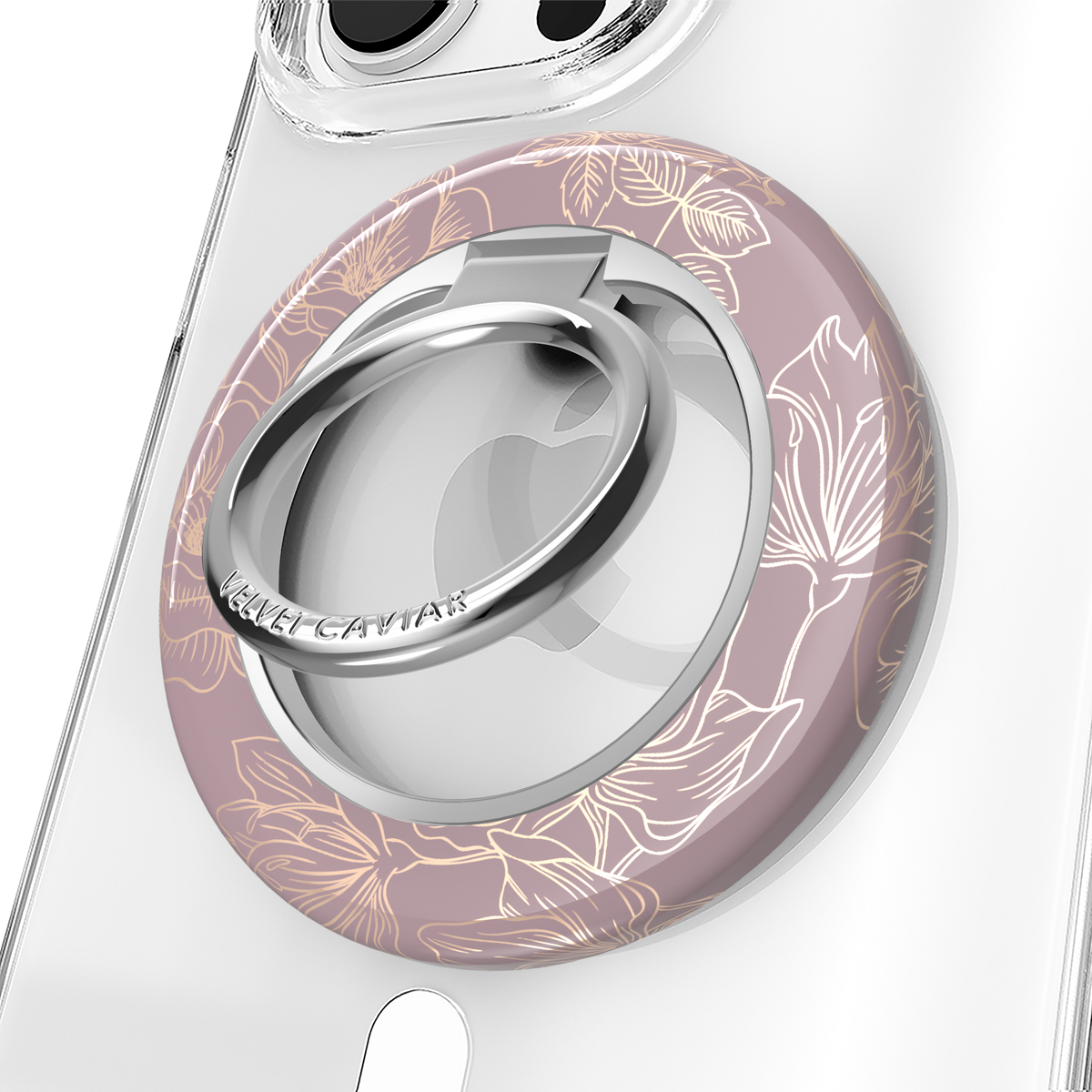 VELVET CAVIAR - Magnetic Phone Ring & Stand - Dusty Rose Chrome Floral