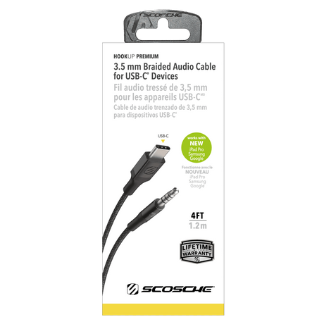 Scosche - Braided USB C to 3.5mm Aux Cable 4ft - Space Gray