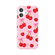 Phone case with cherry design on a pink background