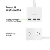 Belkin - 3 Outlet Power Cube With 5ft Cord And Usb A Ports - White