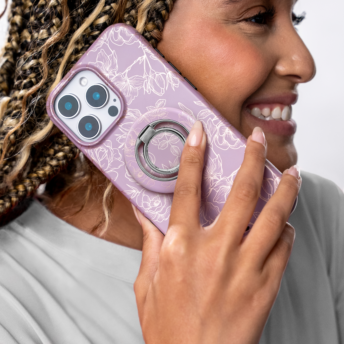 VELVET CAVIAR - Magnetic Phone Ring & Stand - Dusty Rose Chrome Floral