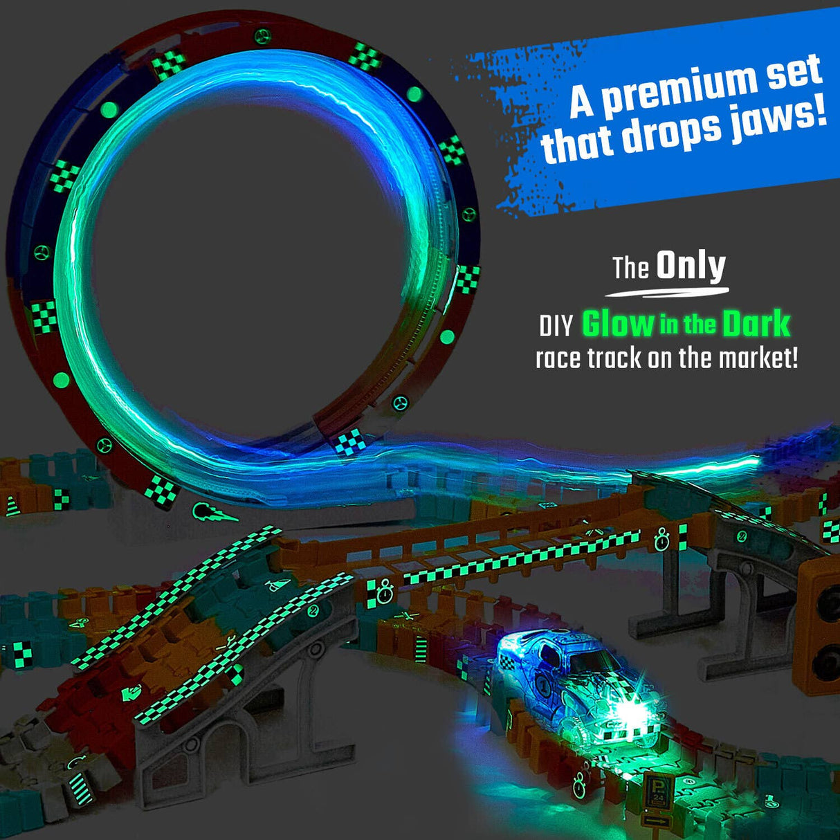 FlashTrack Glow in the Dark Racing & Building Track Set