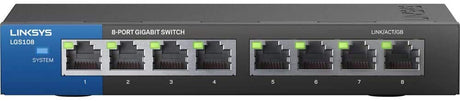 Linksys LGS108: 8-Port Business Desktop Gigabit Ethernet Unmanaged Switch, Computer Network, Wired Connection Speed up to 1,000 Mbps (Black, Blue)