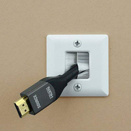 DATA COMM Hole Saw Brush Wall Plate-2x2 In Wall Cable Management Plate To Hide Low Voltage Cables-Low Profile Recessed Cable Plate For Cable Pass Through Wall Plate–Hide TV Wires Behind the Wall-White