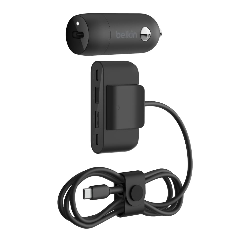 Belkin - 30w Pd Car Charger With 4 Port Power Extender 2m - Black