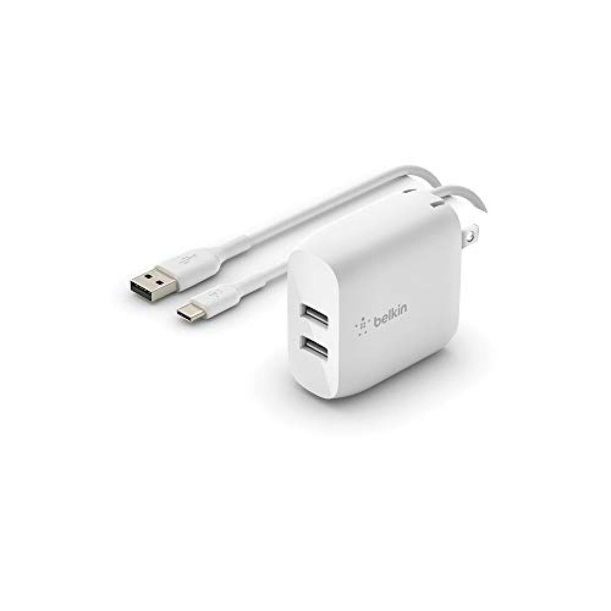 Belkin - Dual Port Usb A 24w Wall Charger With Usb A To Usb C Cable 3ft - White