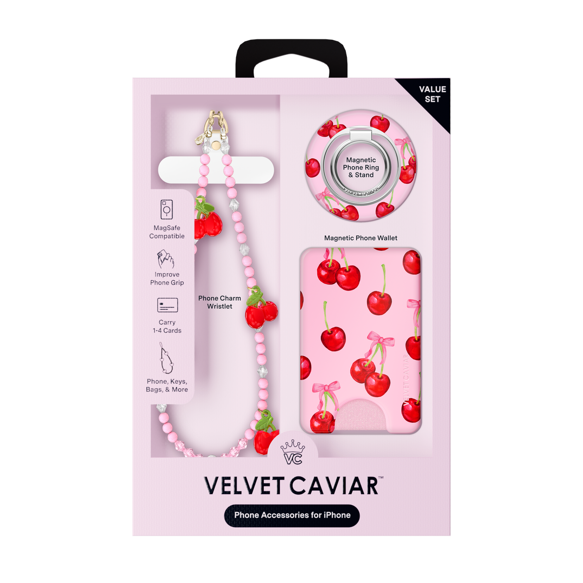 VELVET CAVIAR - 3pc Phone Accessory Gift Set - Sweet Cherry