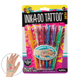 Packaging of Inka-Do Tattoo Pens with colorful pens and a hand with temporary tattoos.