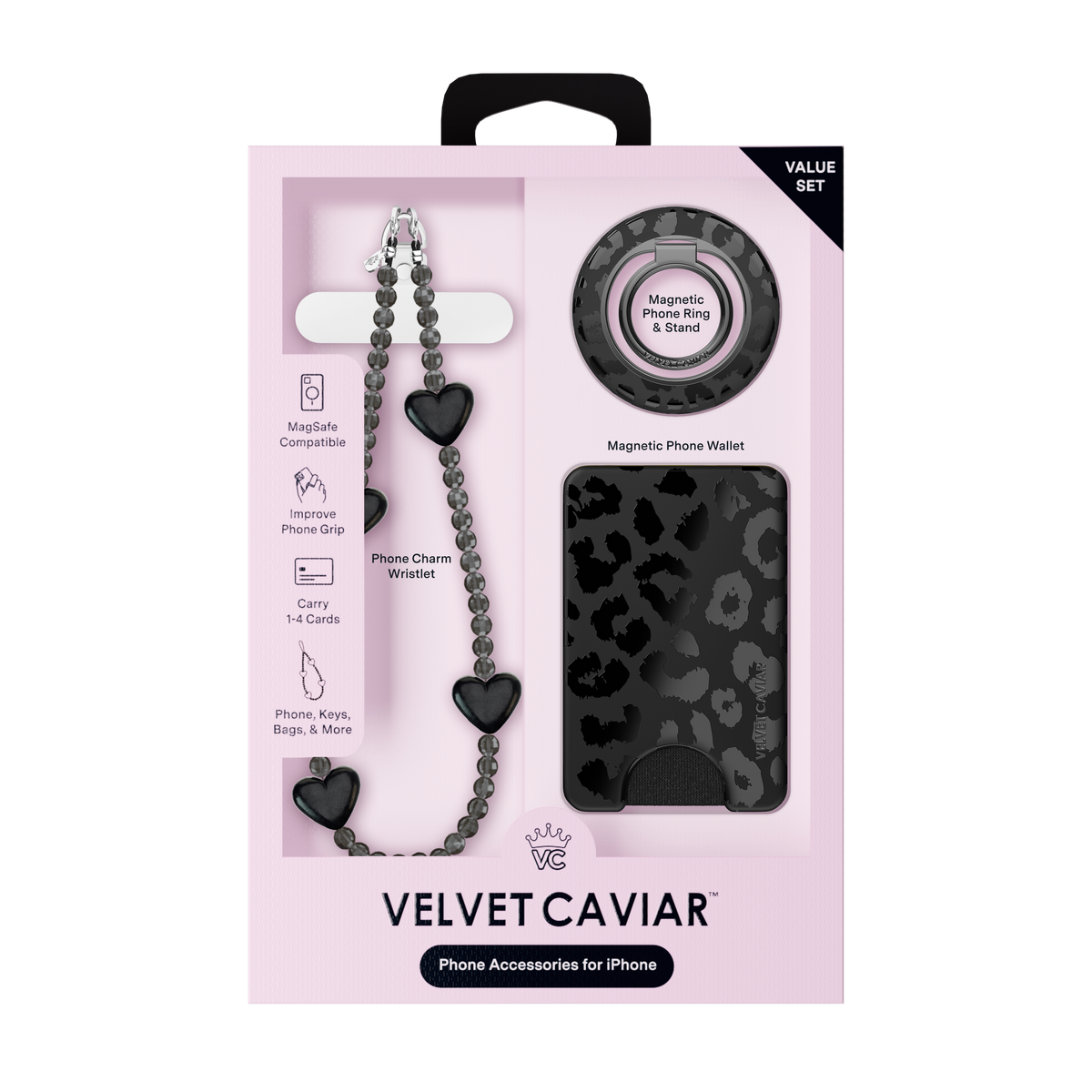 VELVET CAVIAR - 3pc Phone Accessory Gift Set - Black Leopard