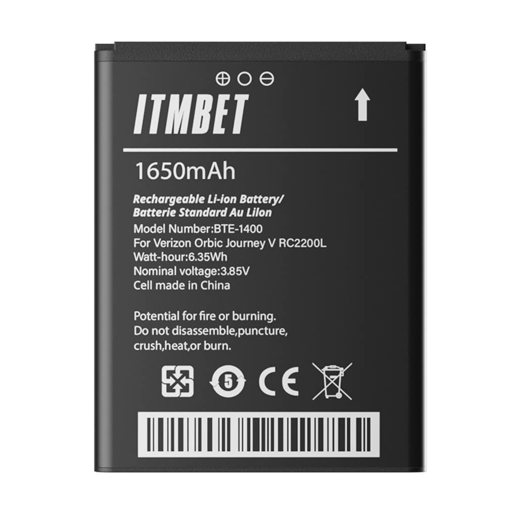 BTE-1400 Battery, High Capacity Replacement Battery for Verizon Orbic Journey V RC2200L 4G LTE Flip BTE1400 1650mAh/3.85V/6.35Wh