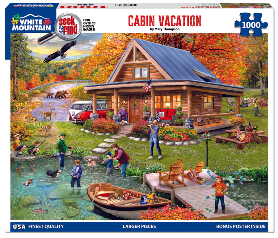 White Mountain Puzzles - Cabin Vacation Seek & Find - 1000 Piece Jigsaw Puzzle
