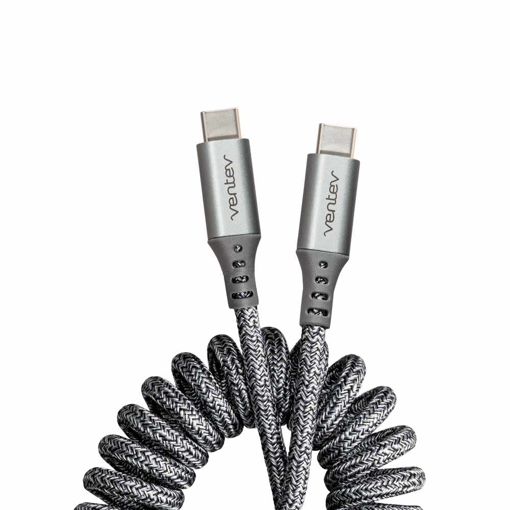 Ventev - Chargesync Helix Coiled Usb C To Usb Type C Cable 3ft - Gray