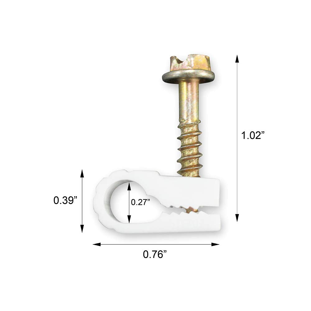STEREN Coaxial Cable Clips - Cable Holder - Wire Clips - Siding Clips for Hanging - Cord Holder for Desk - Cable Clamps - Cord Clip - Wire Organizer Clips - Tv Mount Screws - White - 10 Pack