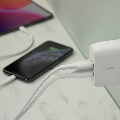 Belkin - Dual Port Usb A 24w Wall Charger With Usb A To Usb C Cable 3ft - White