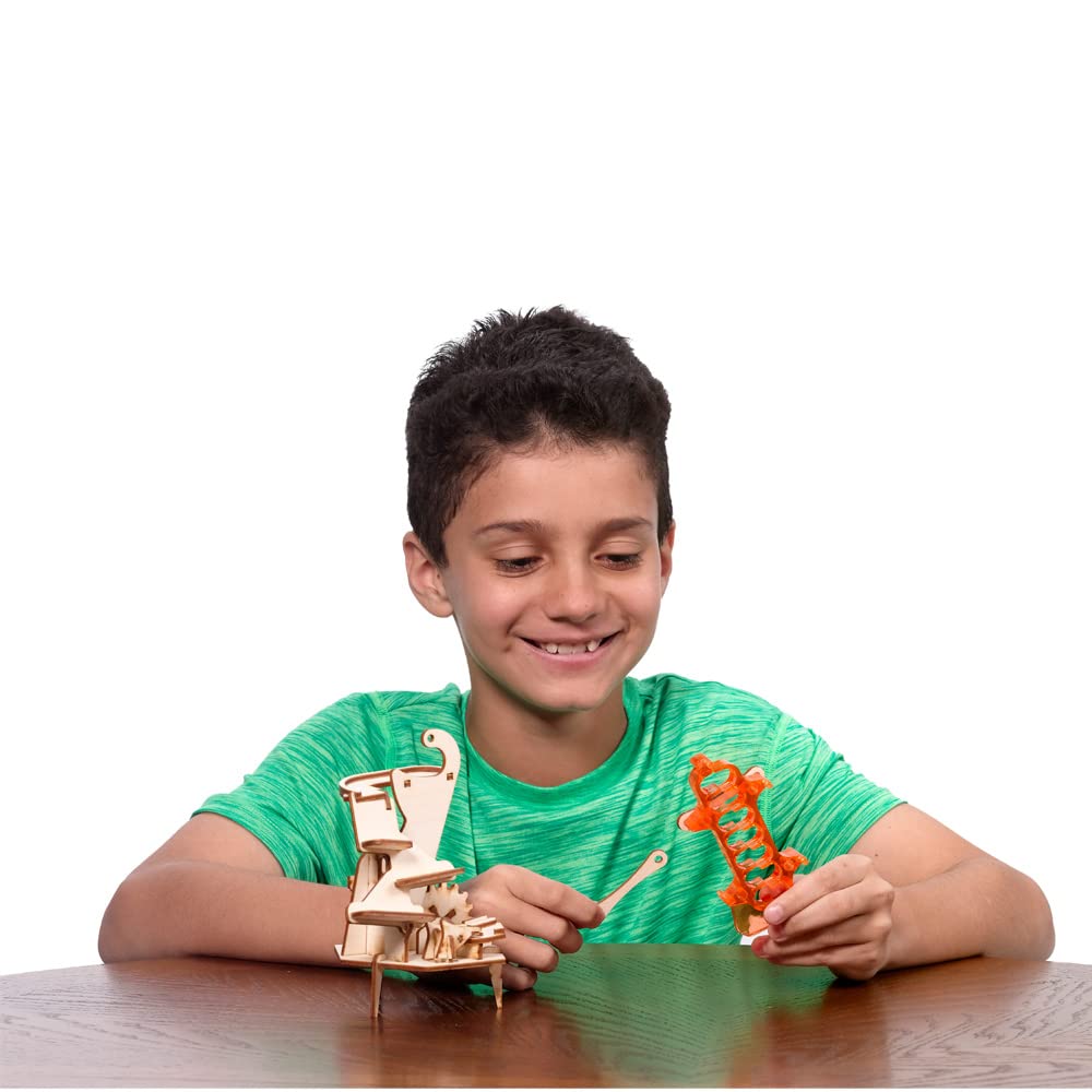 Marbleocity Triple Play 4-Bar Link — Build A Wood Marble Machine — Tinkineer STEM Kit — for Ages 9+