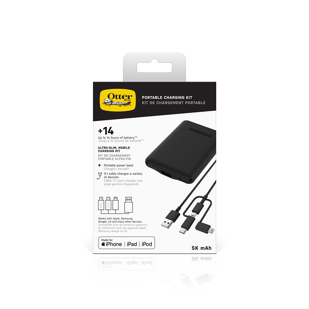 Otterbox - Mobile Charging Kit Power Bank 5,000 Mah And 3 In 1 Cable 1m - Black