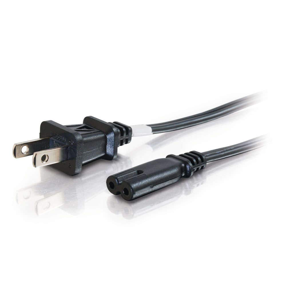 C2G Legrand C7 Non-Polarized Power Cord to NEMA 1-15 Male Power Cord, Black 2-Slot Non-Polarized Power Cord, 6 Foot Computer Cord, Universal Power Cord, 1 Count, C2G 27398