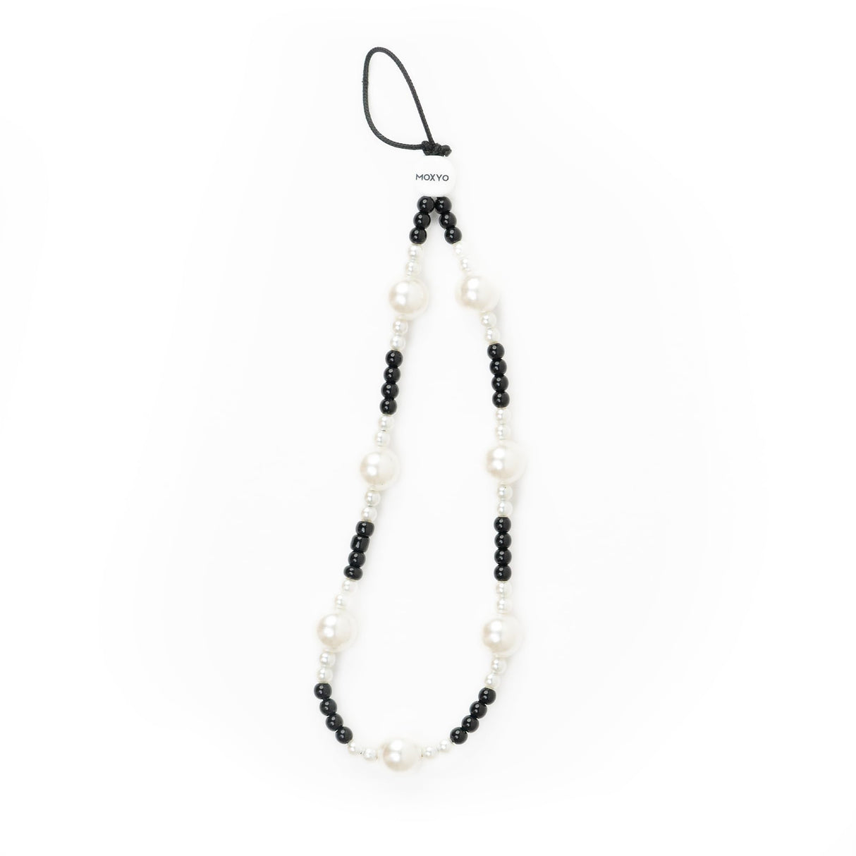 Moxyo - Lanyard Beaded Phone Charm - White And Black Pearl