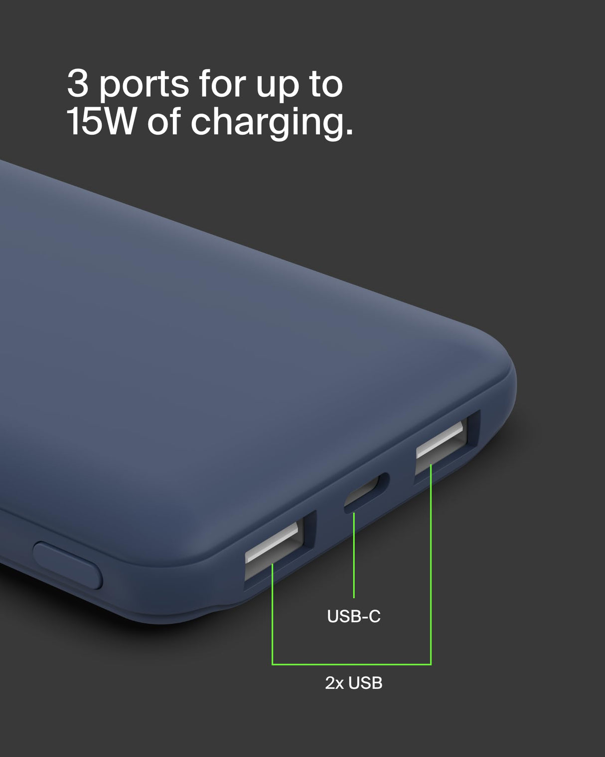 Belkin - Boost Up Charge 3 Port Portable Power Bank 10,000 Mah With Usb A To Usb C Cable - Blue