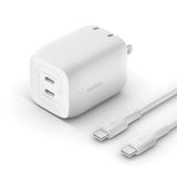 Belkin - 65w Dual Usb C Gan Wall Charger With Pps And Usb C To Usb C Cable - White