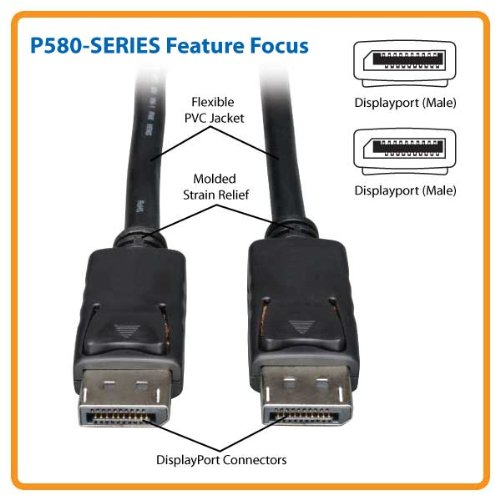 Tripp Lite DisplayPort Cable with Latches (M/M), DP to DP, 4K x 2K, 6-ft. (P580-006), Black, Monitor