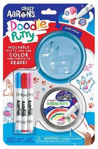 Crazy Aaron's Doodle Puppy Putty - Putty You Can Draw On with 3 Special Crazy Aaron's Markers - Includes Special Puppy Mold